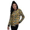 Wolf Head Yellow Tattoo Print Pattern Women's Bomber Jacket-grizzshop