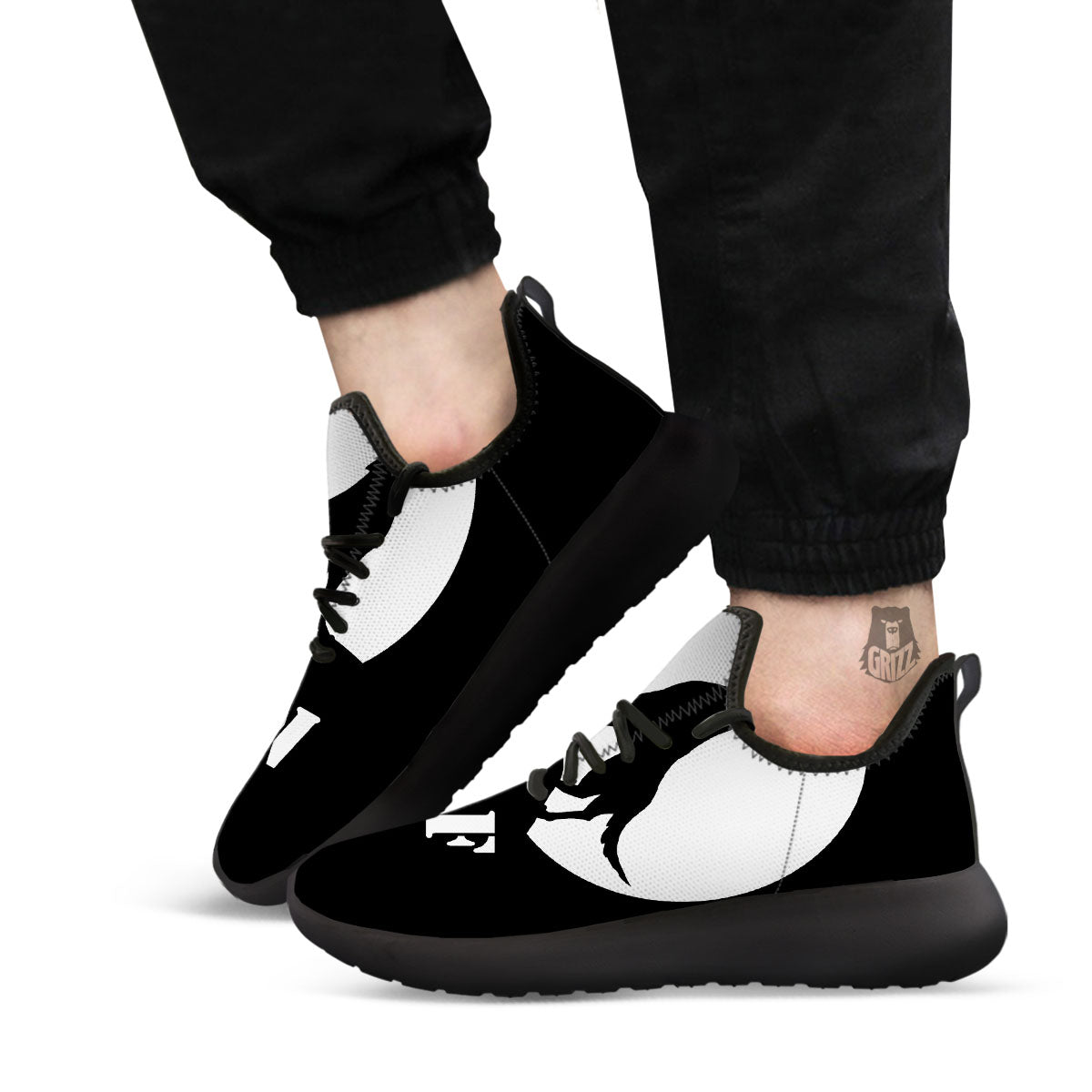 Wolf Howling Monochrome Print Black Athletic Shoes-grizzshop