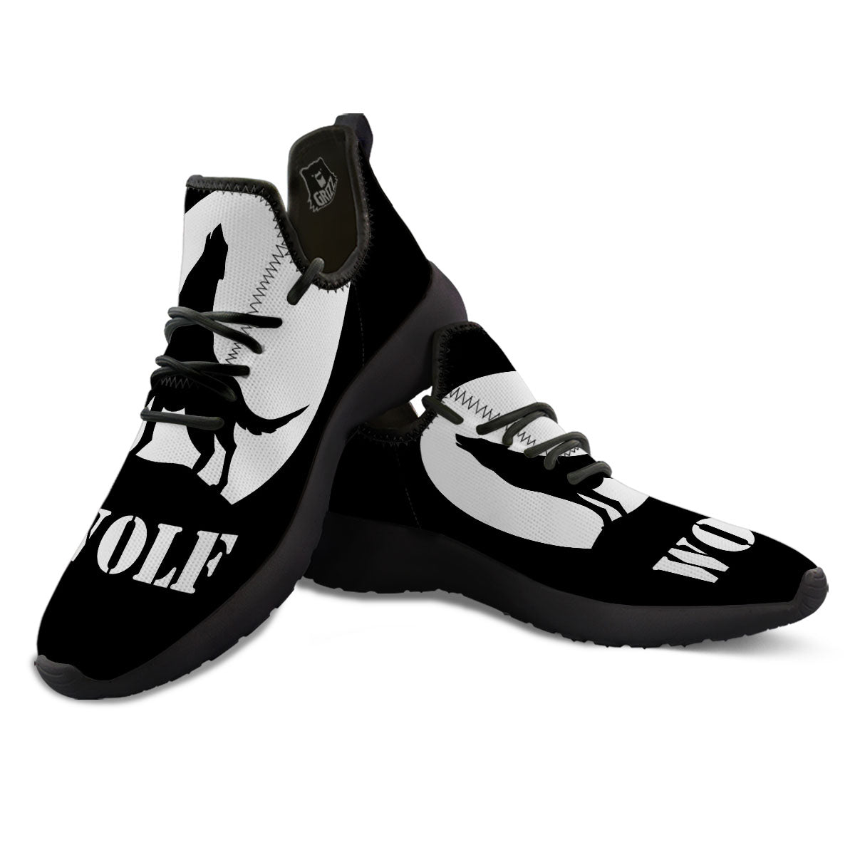 Wolf Howling Monochrome Print Black Athletic Shoes-grizzshop