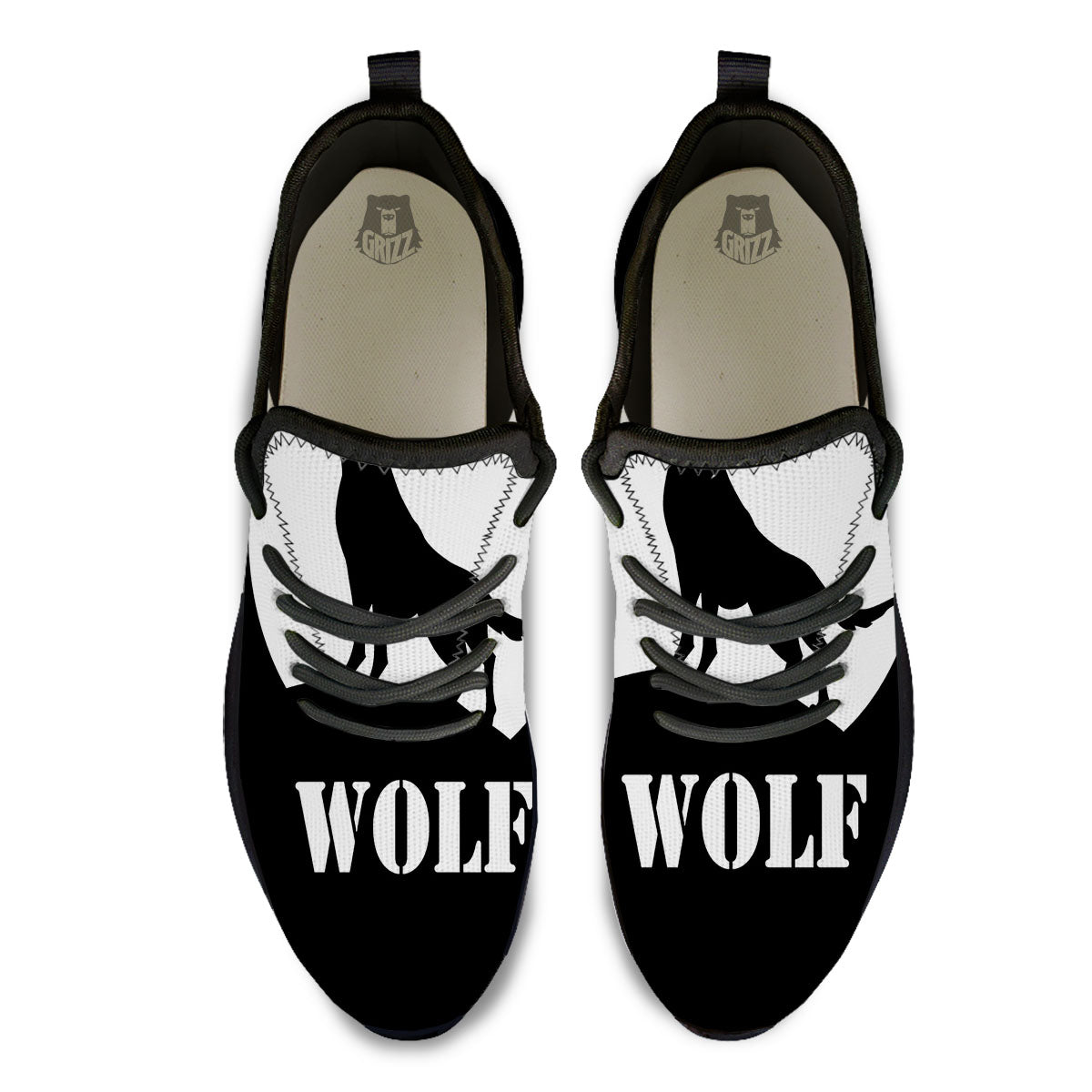 Wolf Howling Monochrome Print Black Athletic Shoes-grizzshop
