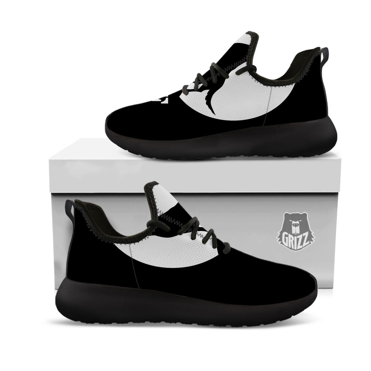 Wolf Howling Monochrome Print Black Athletic Shoes-grizzshop