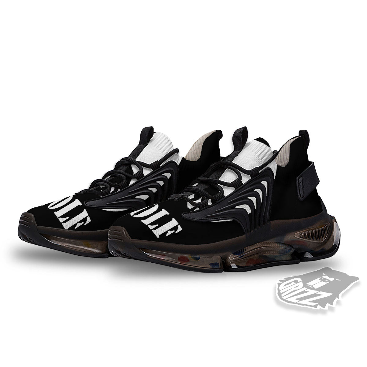 Wolf Howling Monochrome Print Black Gym Shoes-grizzshop