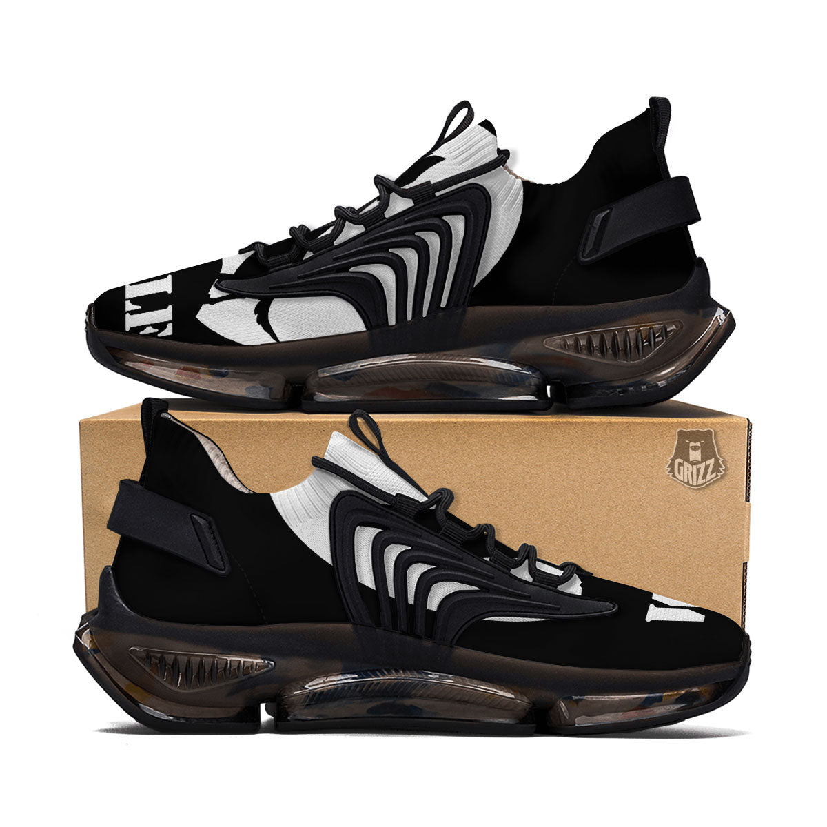 Wolf Howling Monochrome Print Black Gym Shoes-grizzshop