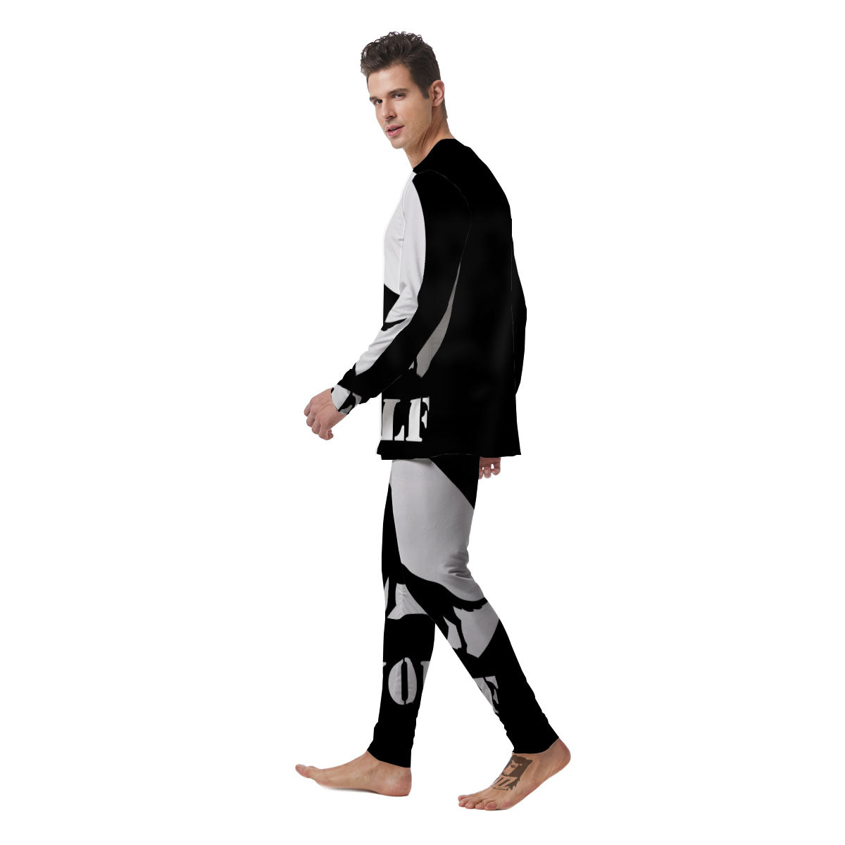 Wolf Howling Monochrome Print Men's Pajamas-grizzshop