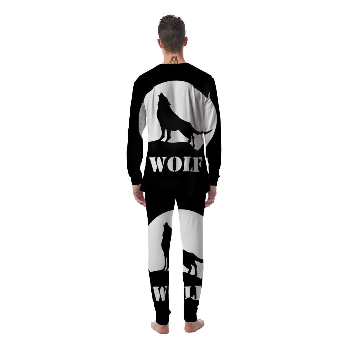 Wolf Howling Monochrome Print Men's Pajamas-grizzshop