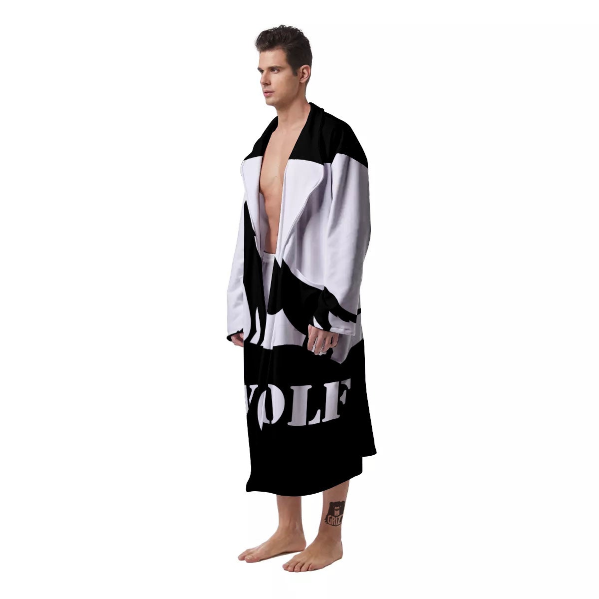 Wolf Howling Monochrome Print Men's Robe-grizzshop