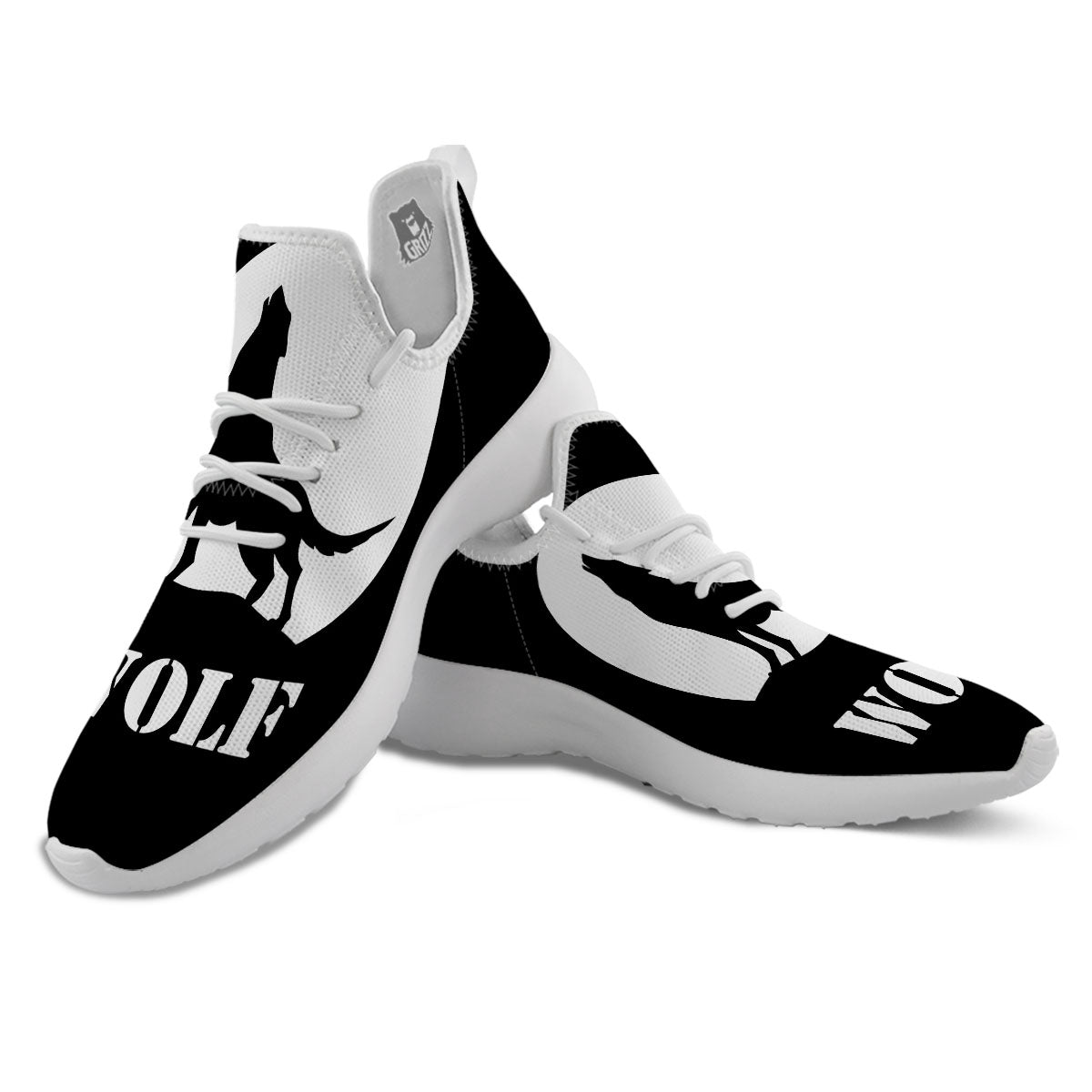 Wolf Howling Monochrome Print White Athletic Shoes-grizzshop