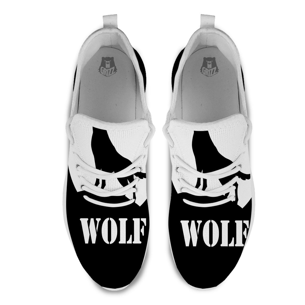 Wolf Howling Monochrome Print White Athletic Shoes-grizzshop