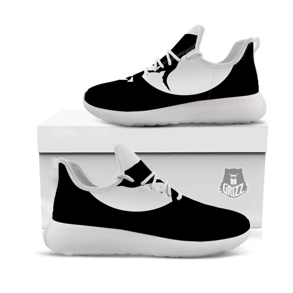 Wolf Howling Monochrome Print White Athletic Shoes-grizzshop