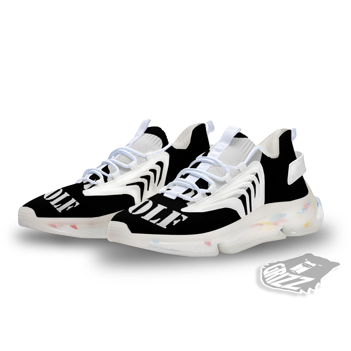 Wolf Howling Monochrome Print White Gym Shoes-grizzshop