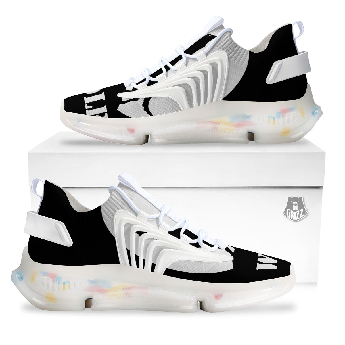 Wolf Howling Monochrome Print White Gym Shoes-grizzshop