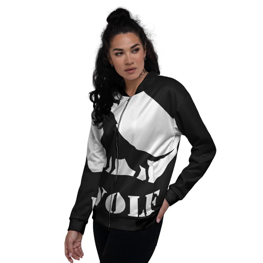 Wolf Howling Monochrome Print Women's Bomber Jacket-grizzshop