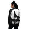 Wolf Howling Monochrome Print Women's Bomber Jacket-grizzshop