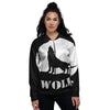 Wolf Howling Monochrome Print Women's Bomber Jacket-grizzshop