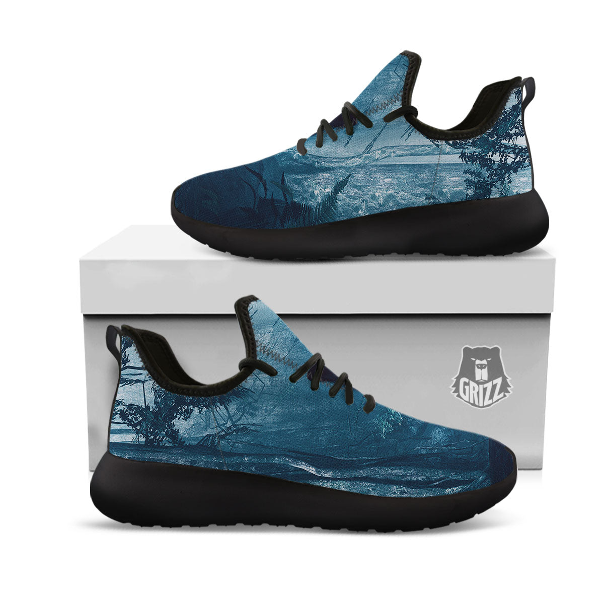 Wolf Jungle Print Black Athletic Shoes-grizzshop
