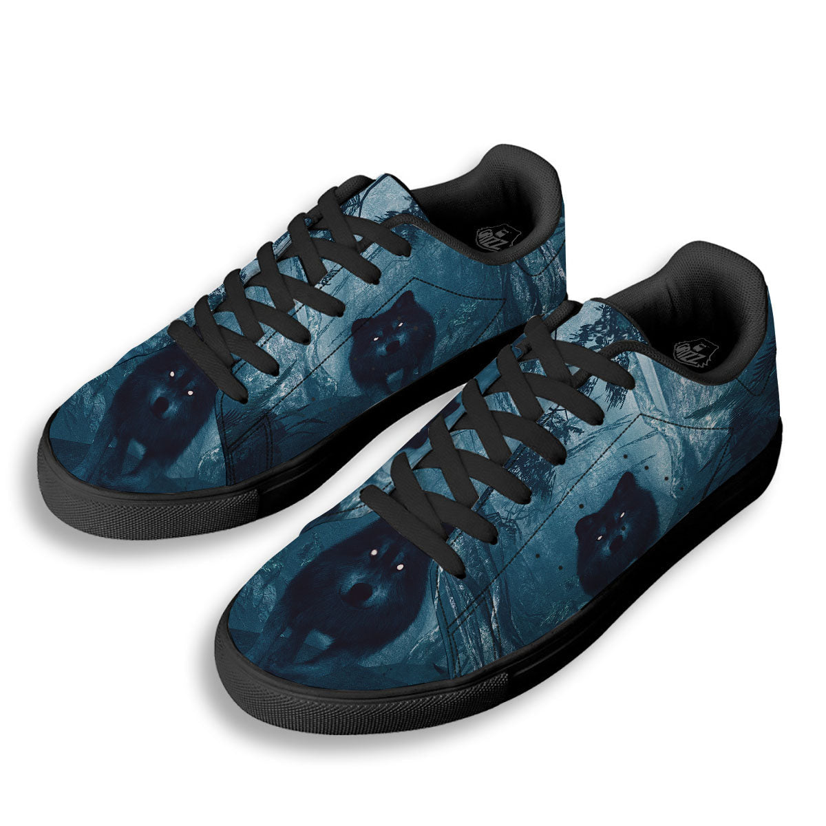 Wolf Jungle Print Black Low Top Sneakers-grizzshop