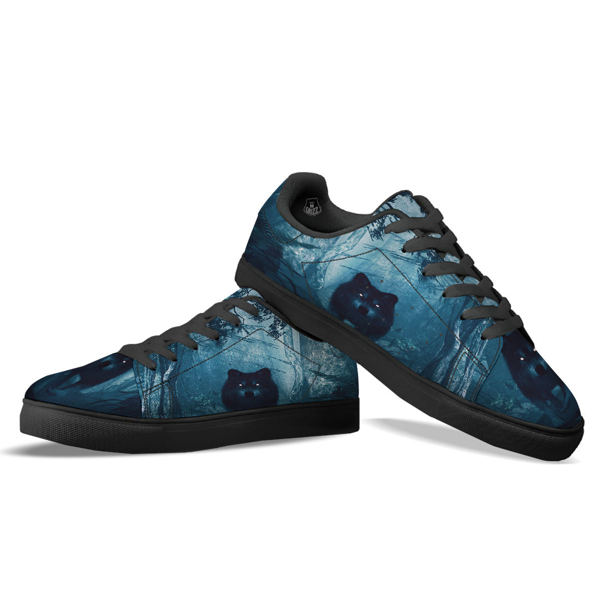 Wolf Jungle Print Black Low Top Sneakers-grizzshop