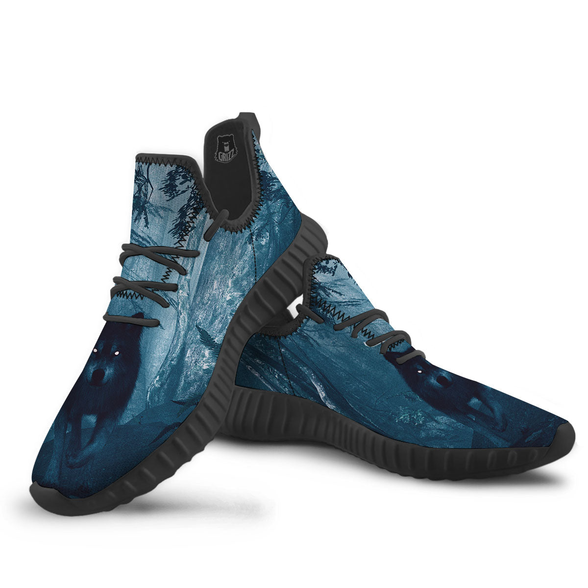 Wolf Jungle Print Black Walking Shoes-grizzshop
