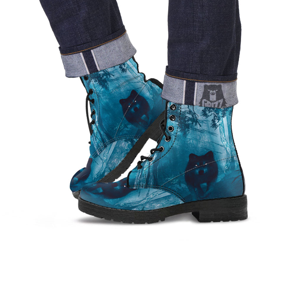 Wolf Jungle Print Leather Boots-grizzshop
