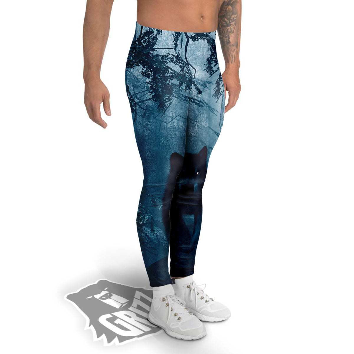 Wolf Jungle Print Men's Leggings-grizzshop