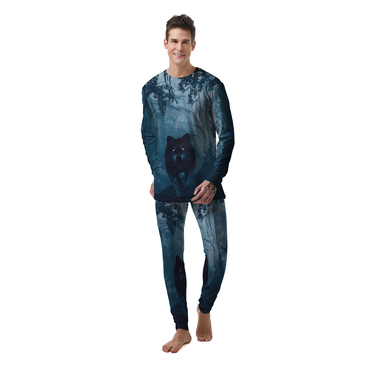 Wolf Jungle Print Men's Pajamas-grizzshop