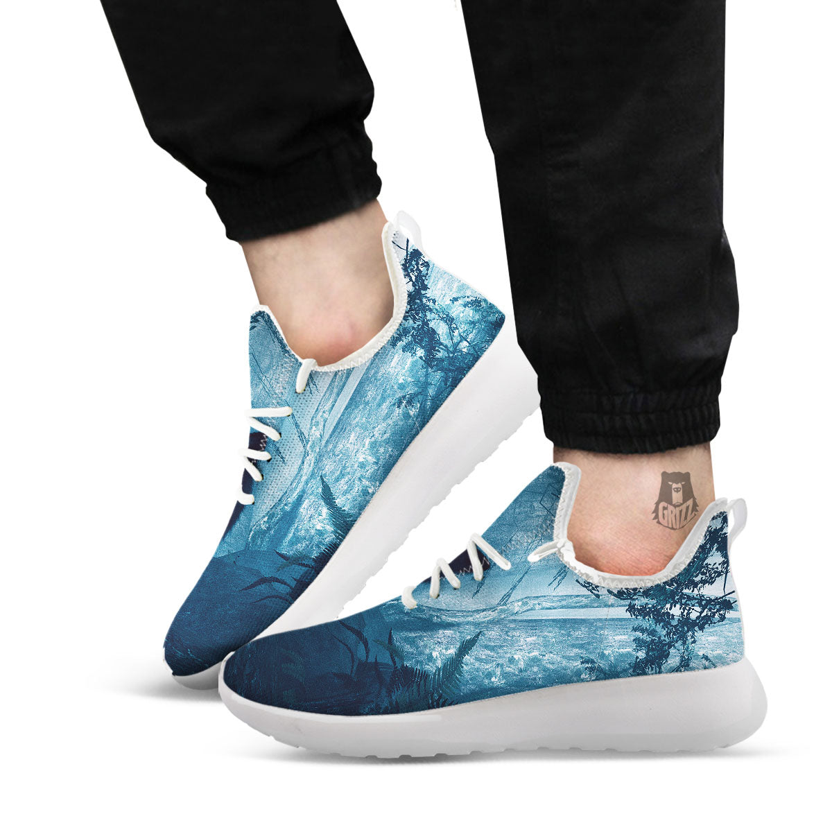Wolf Jungle Print White Athletic Shoes-grizzshop