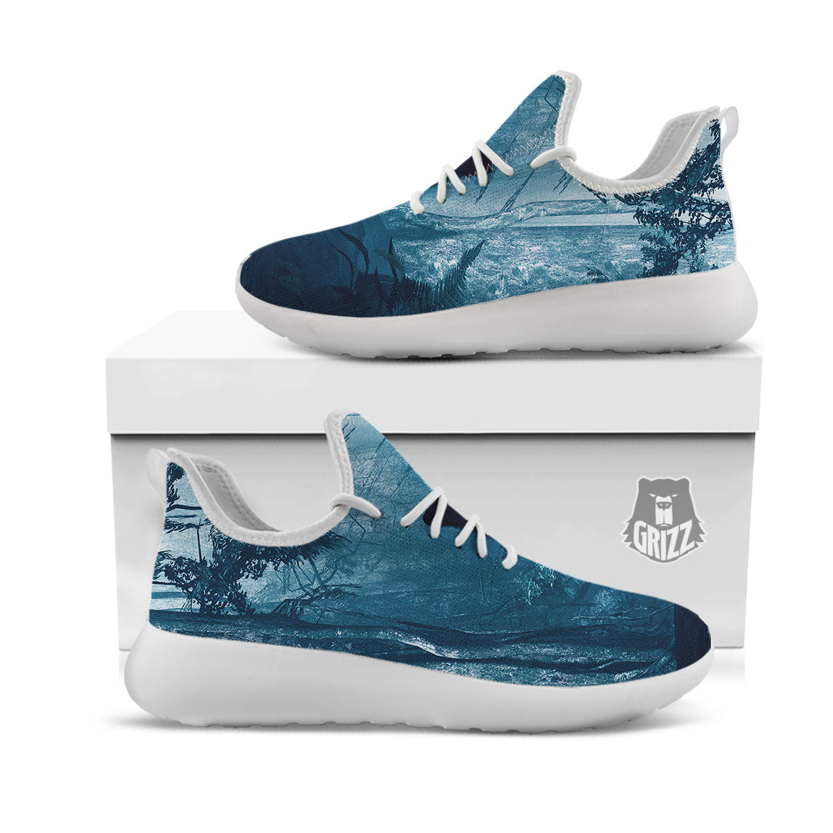Wolf Jungle Print White Athletic Shoes-grizzshop