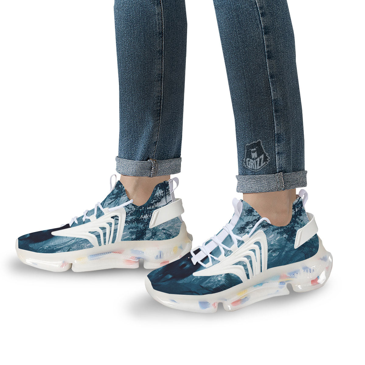 Wolf Jungle Print White Gym Shoes-grizzshop
