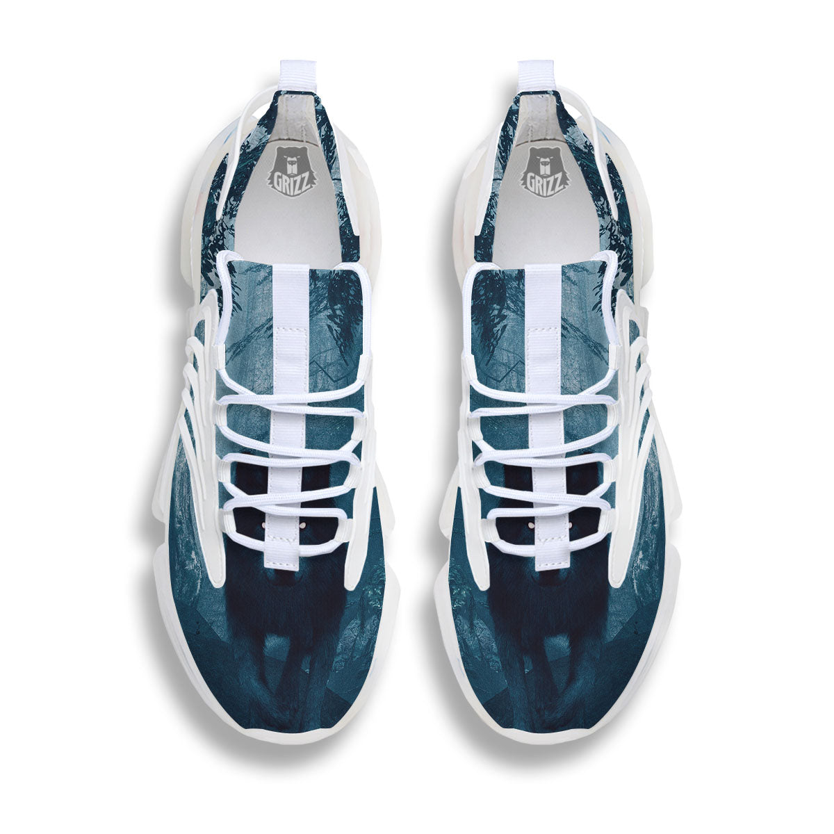 Wolf Jungle Print White Gym Shoes-grizzshop