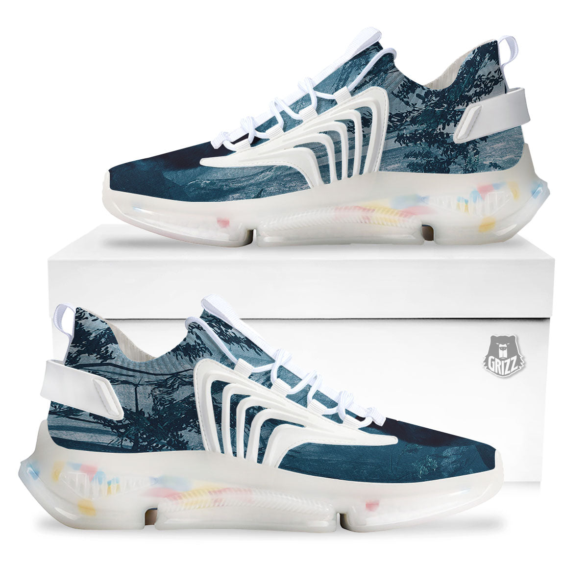 Wolf Jungle Print White Gym Shoes-grizzshop