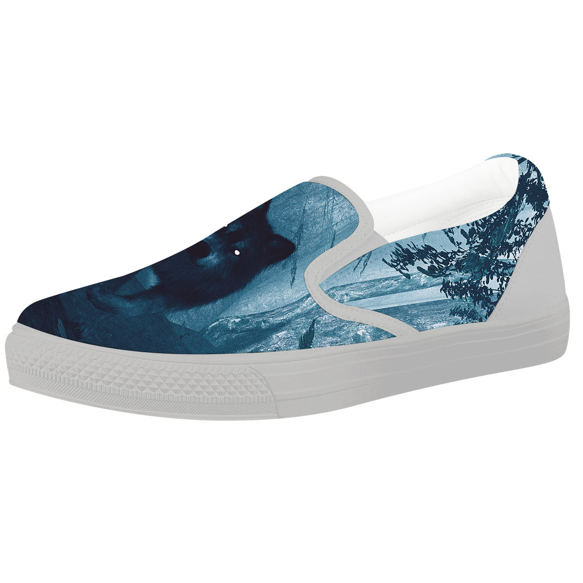 Wolf Jungle Print White Slip On Shoes-grizzshop