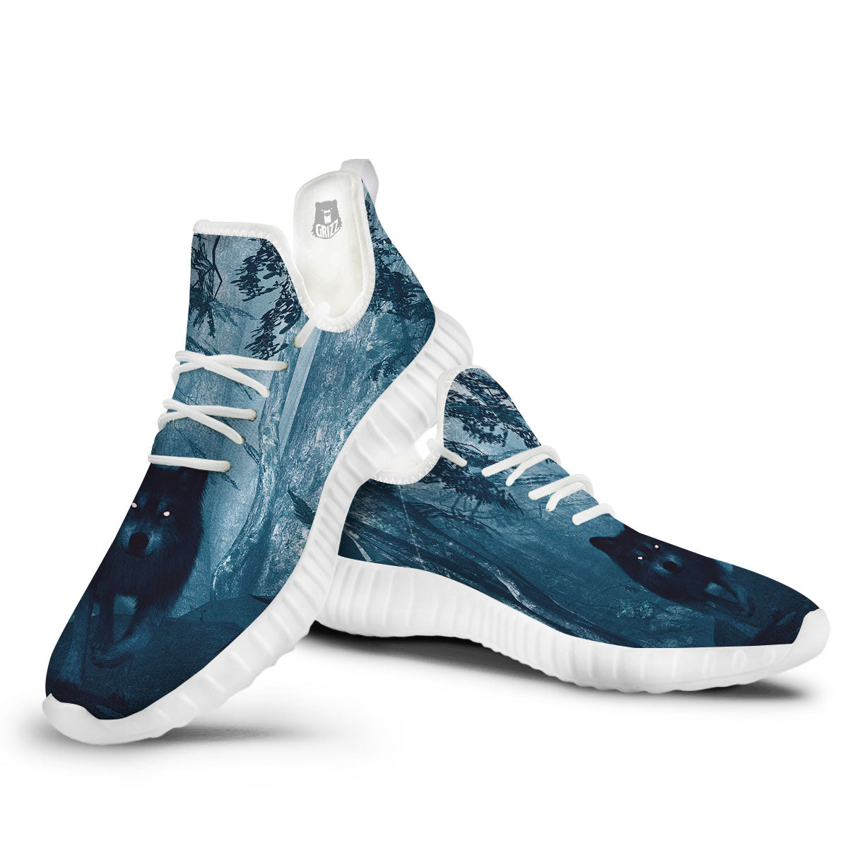Wolf Jungle Print White Walking Shoes-grizzshop