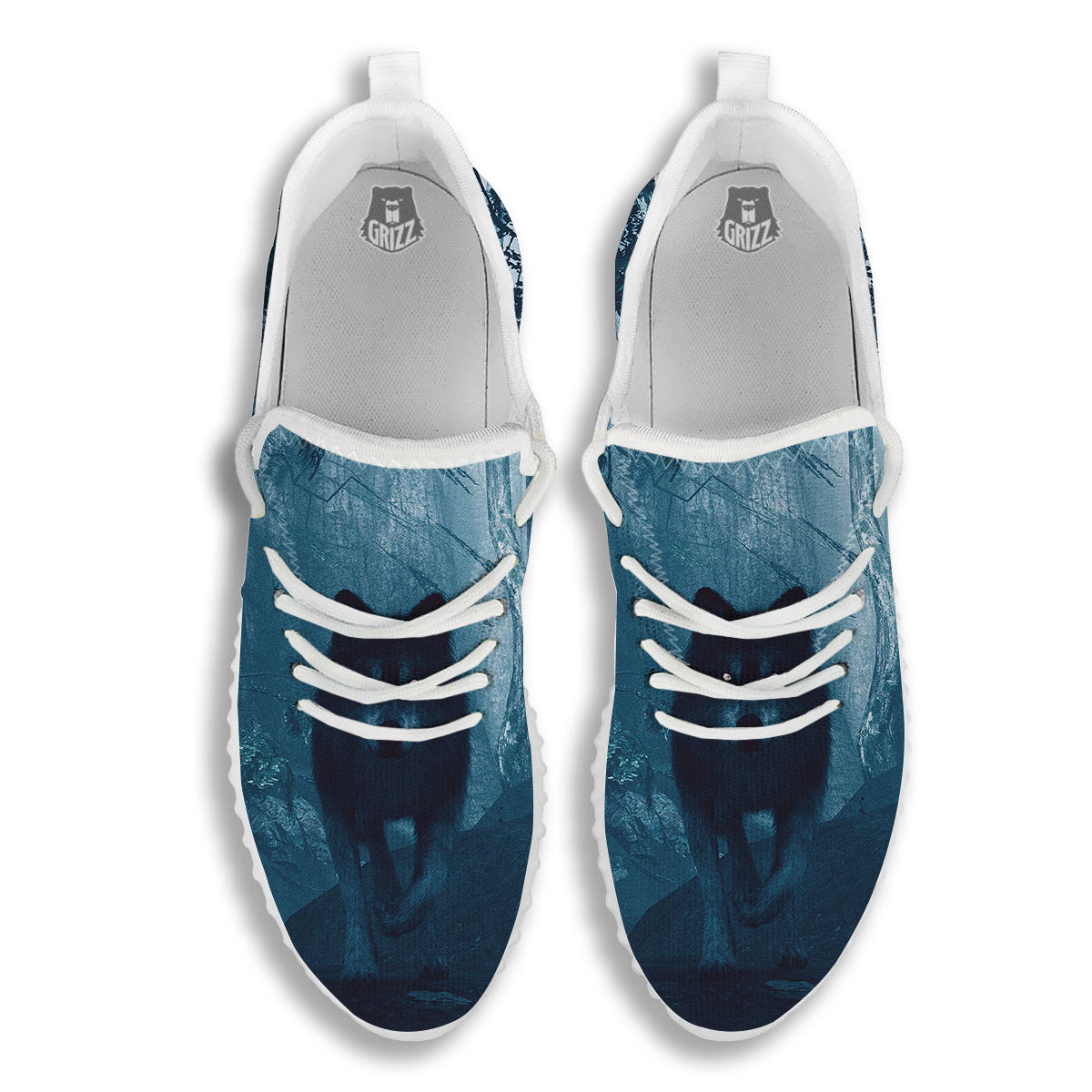 Wolf Jungle Print White Walking Shoes-grizzshop