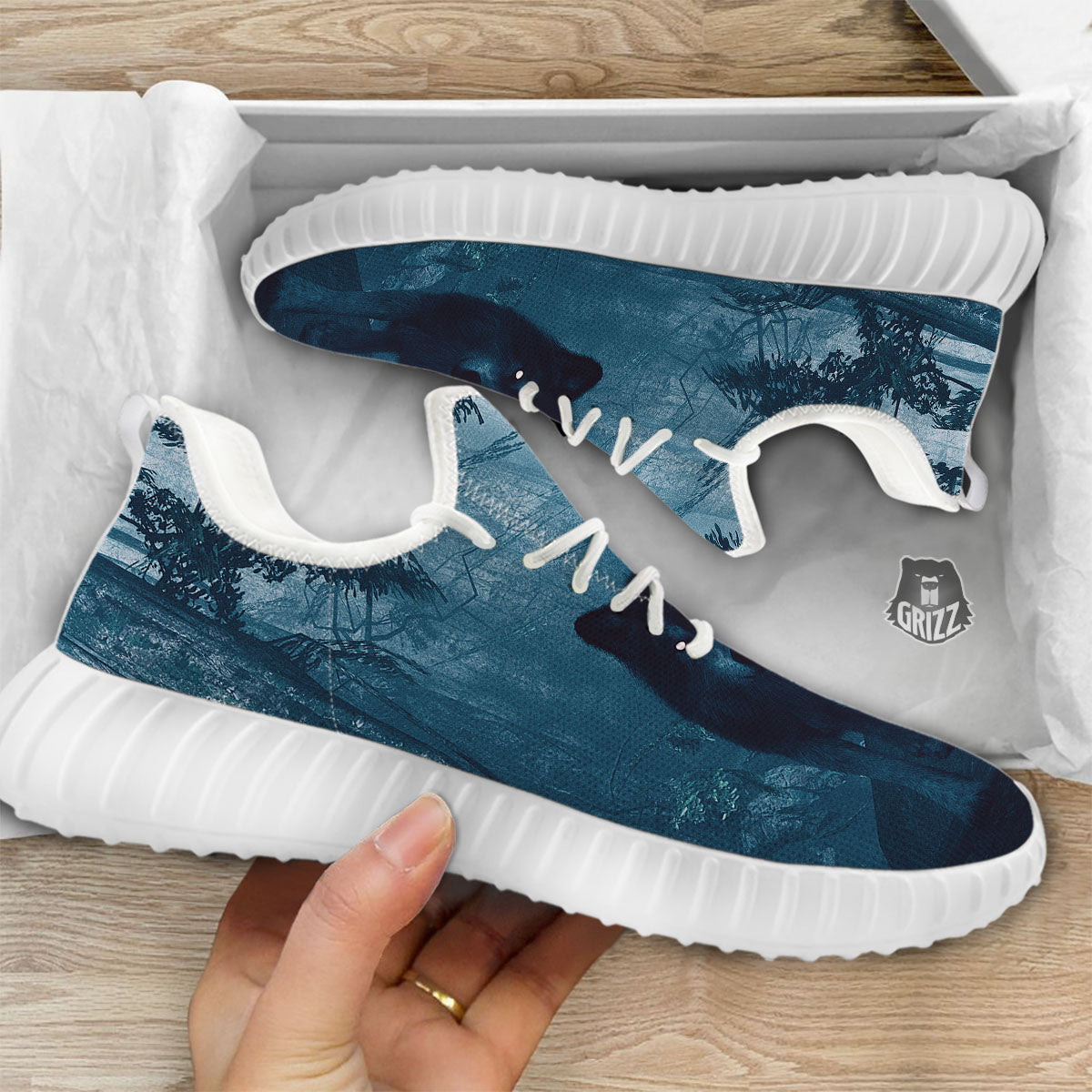 Wolf Jungle Print White Walking Shoes-grizzshop