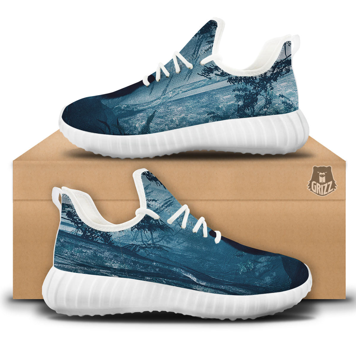 Wolf Jungle Print White Walking Shoes-grizzshop