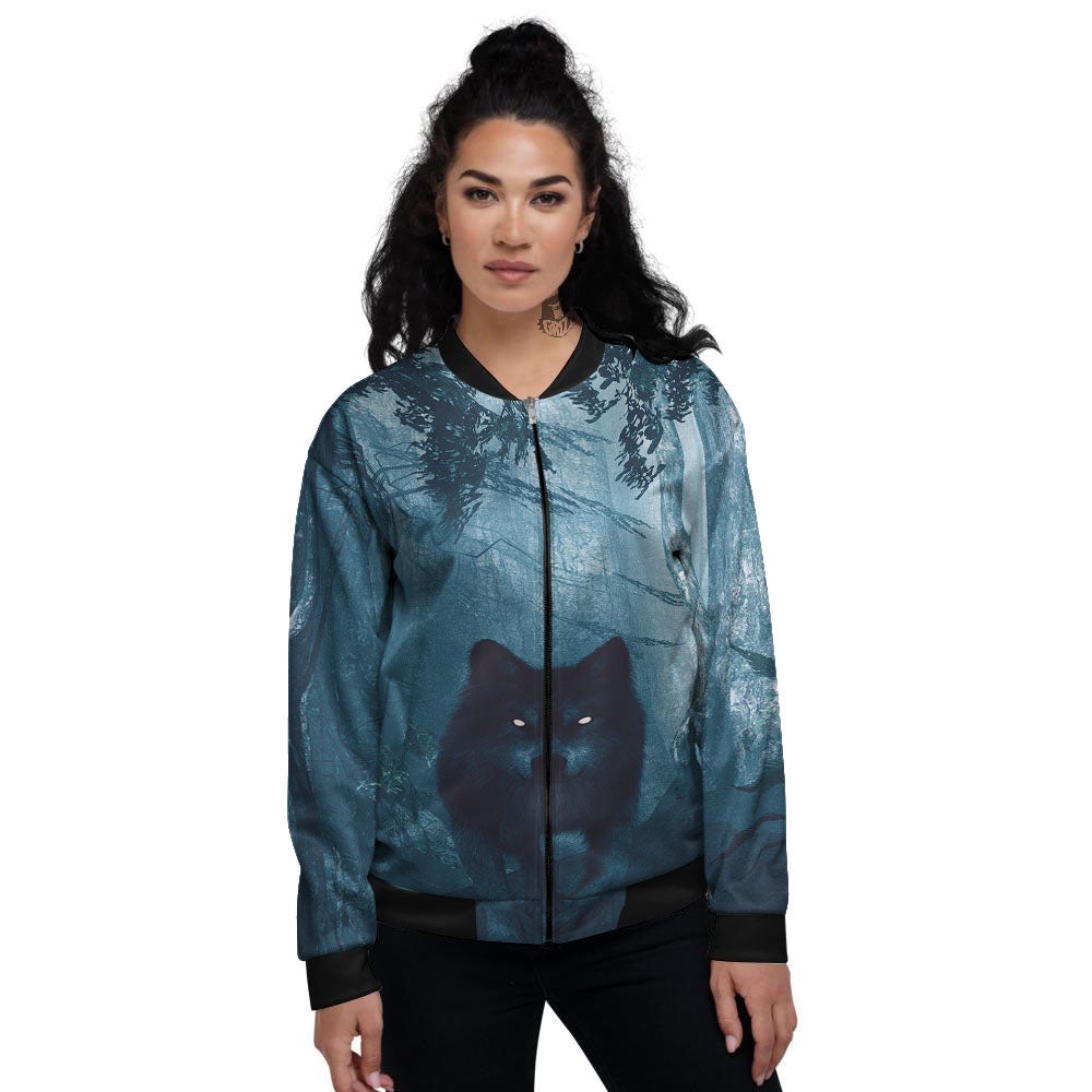 Wolf Jungle Print Women's Bomber Jacket-grizzshop