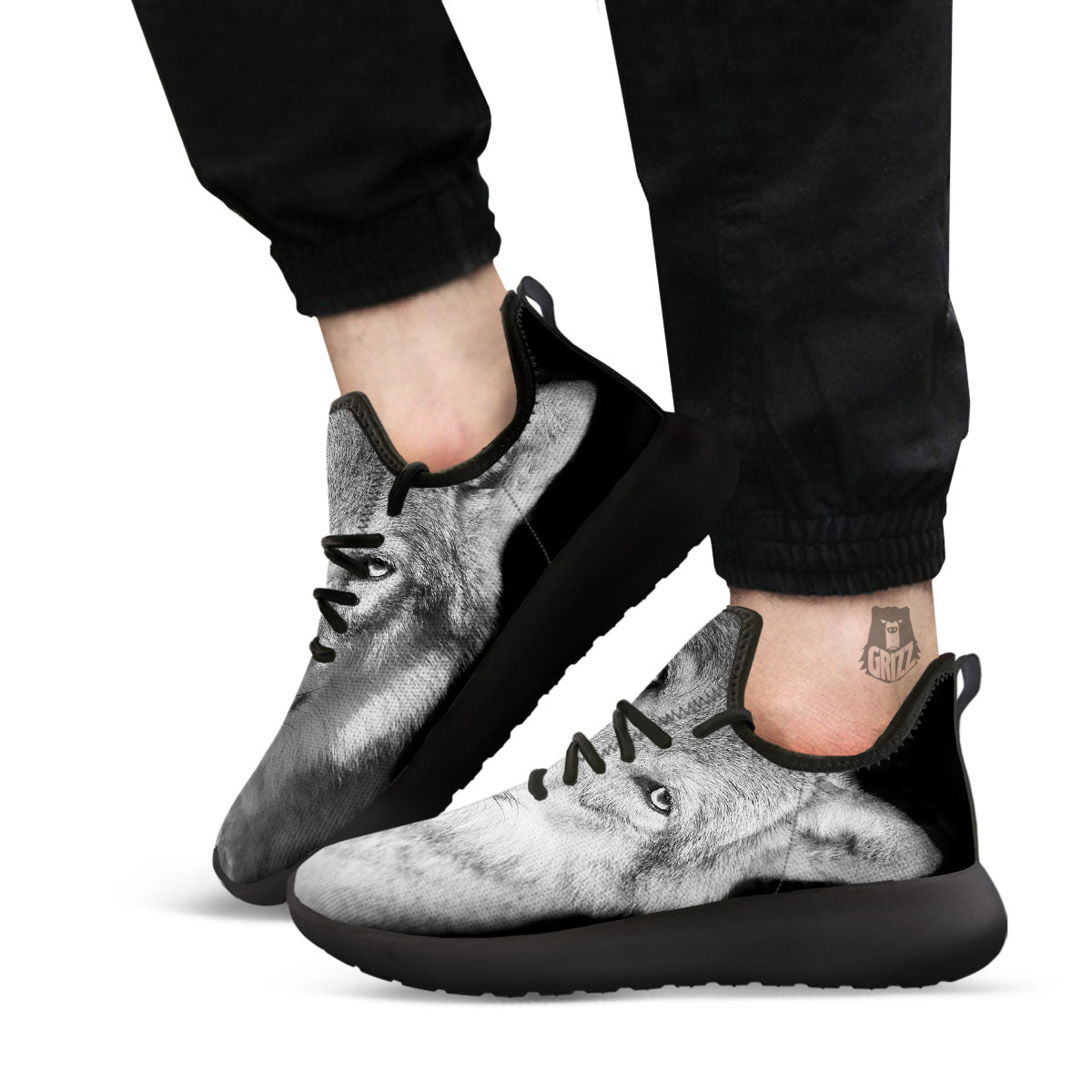 Wolf Monochrome Print Black Athletic Shoes-grizzshop
