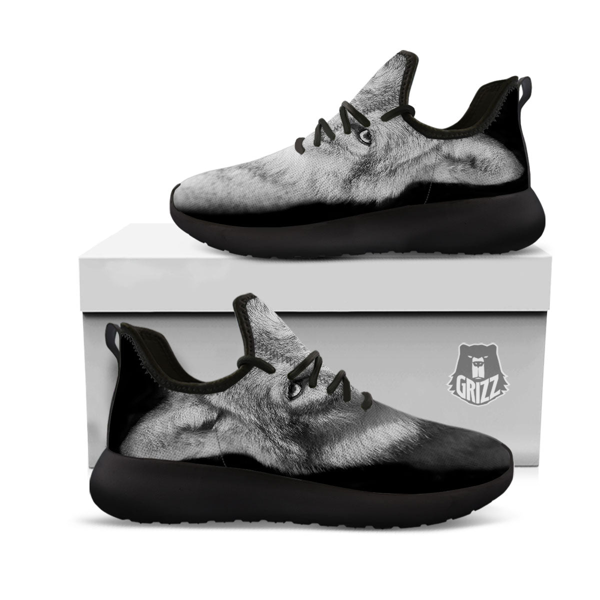 Wolf Monochrome Print Black Athletic Shoes-grizzshop