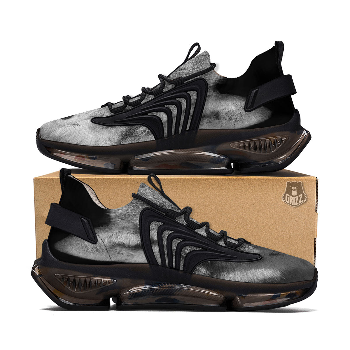 Wolf Monochrome Print Black Gym Shoes-grizzshop