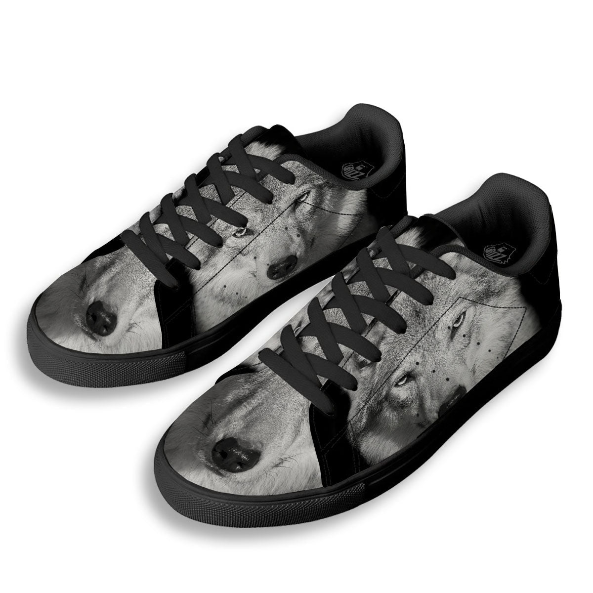 Wolf Monochrome Print Black Low Top Sneakers-grizzshop