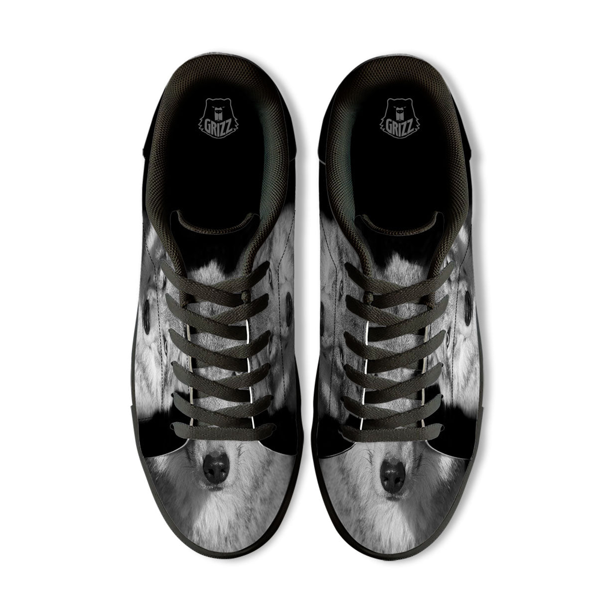 Wolf Monochrome Print Black Low Top Sneakers-grizzshop