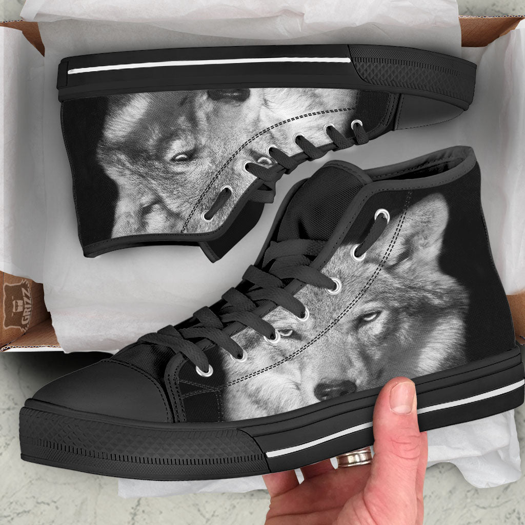 Wolf Monochrome Print High Top Shoes-grizzshop