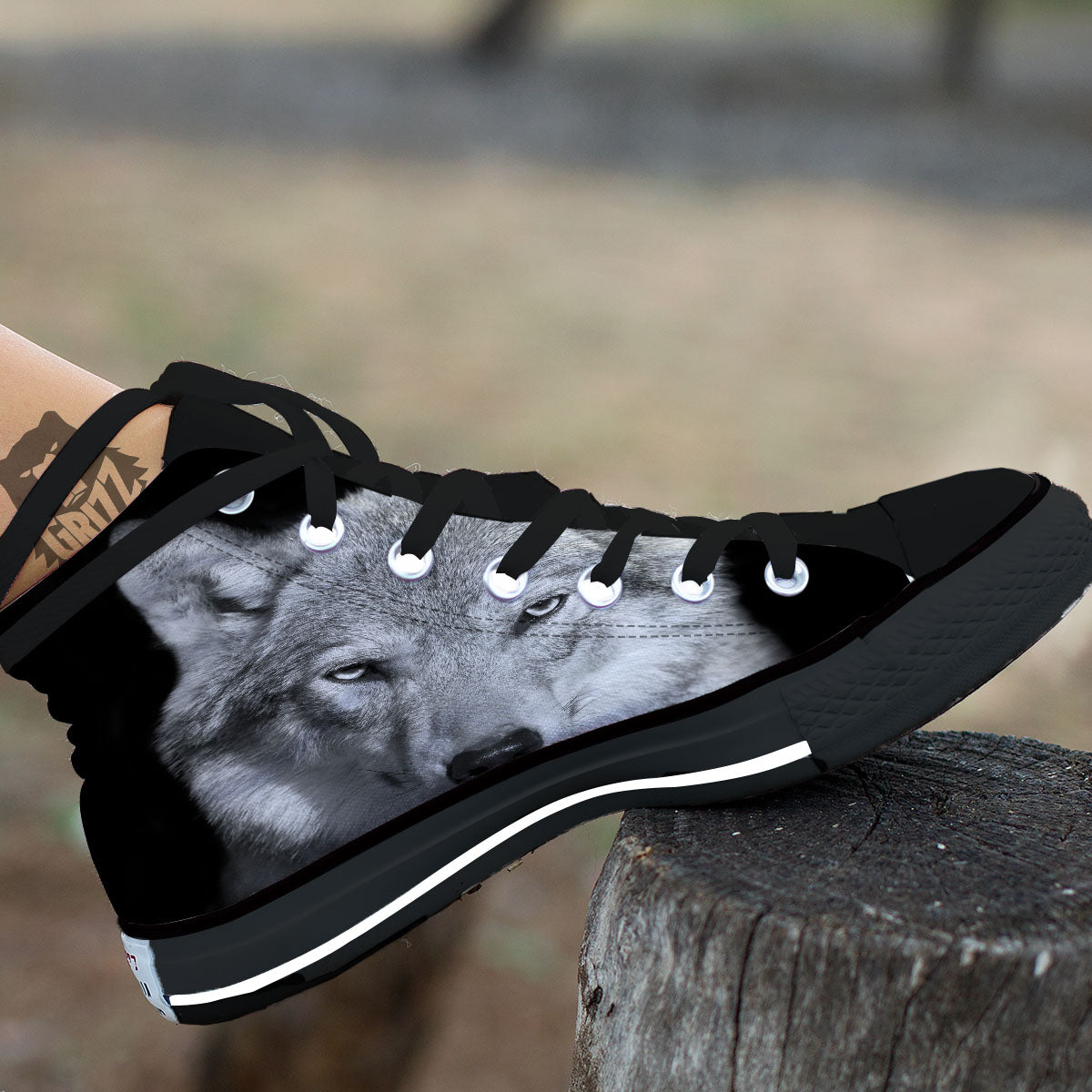 Wolf Monochrome Print High Top Shoes-grizzshop