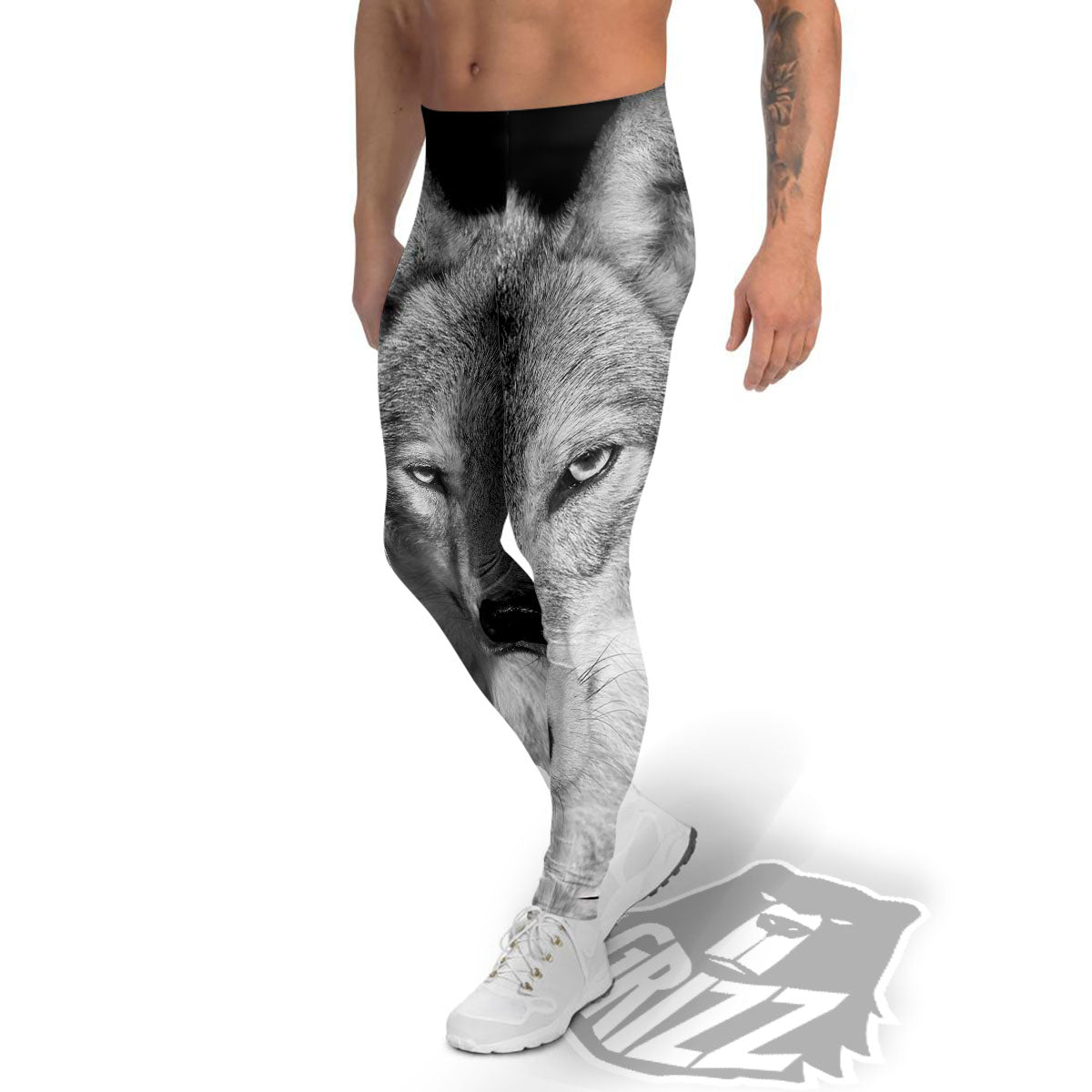 Wolf Monochrome Print Men's Leggings-grizzshop