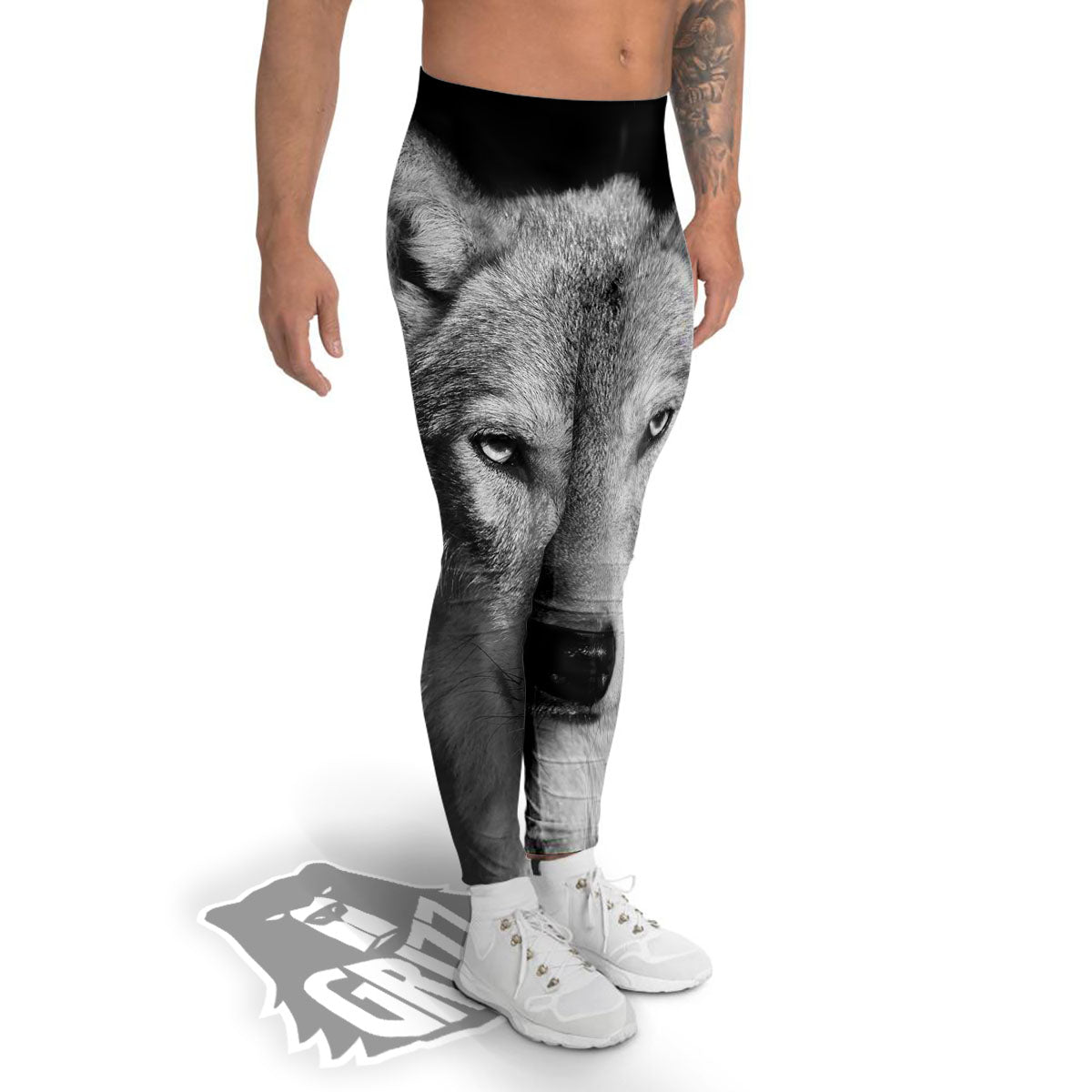 Wolf Monochrome Print Men's Leggings-grizzshop