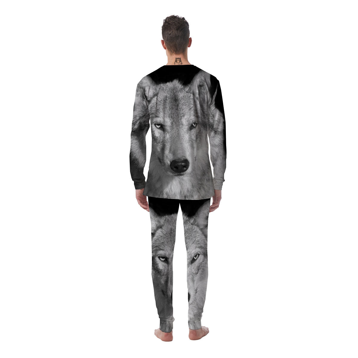 Wolf Monochrome Print Men's Pajamas-grizzshop