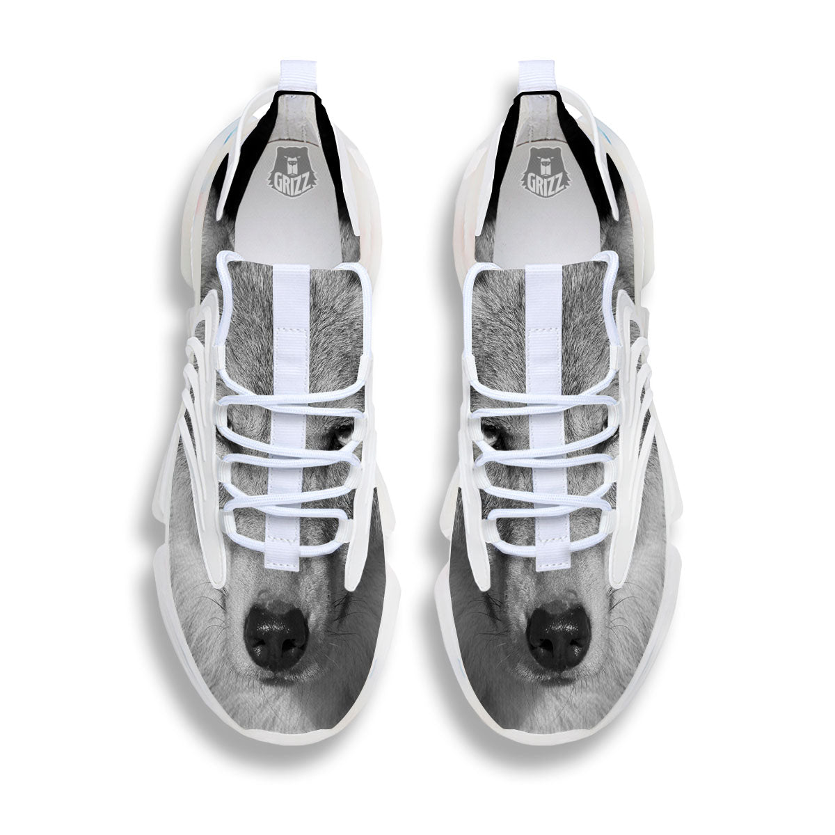 Wolf Monochrome Print White Gym Shoes-grizzshop