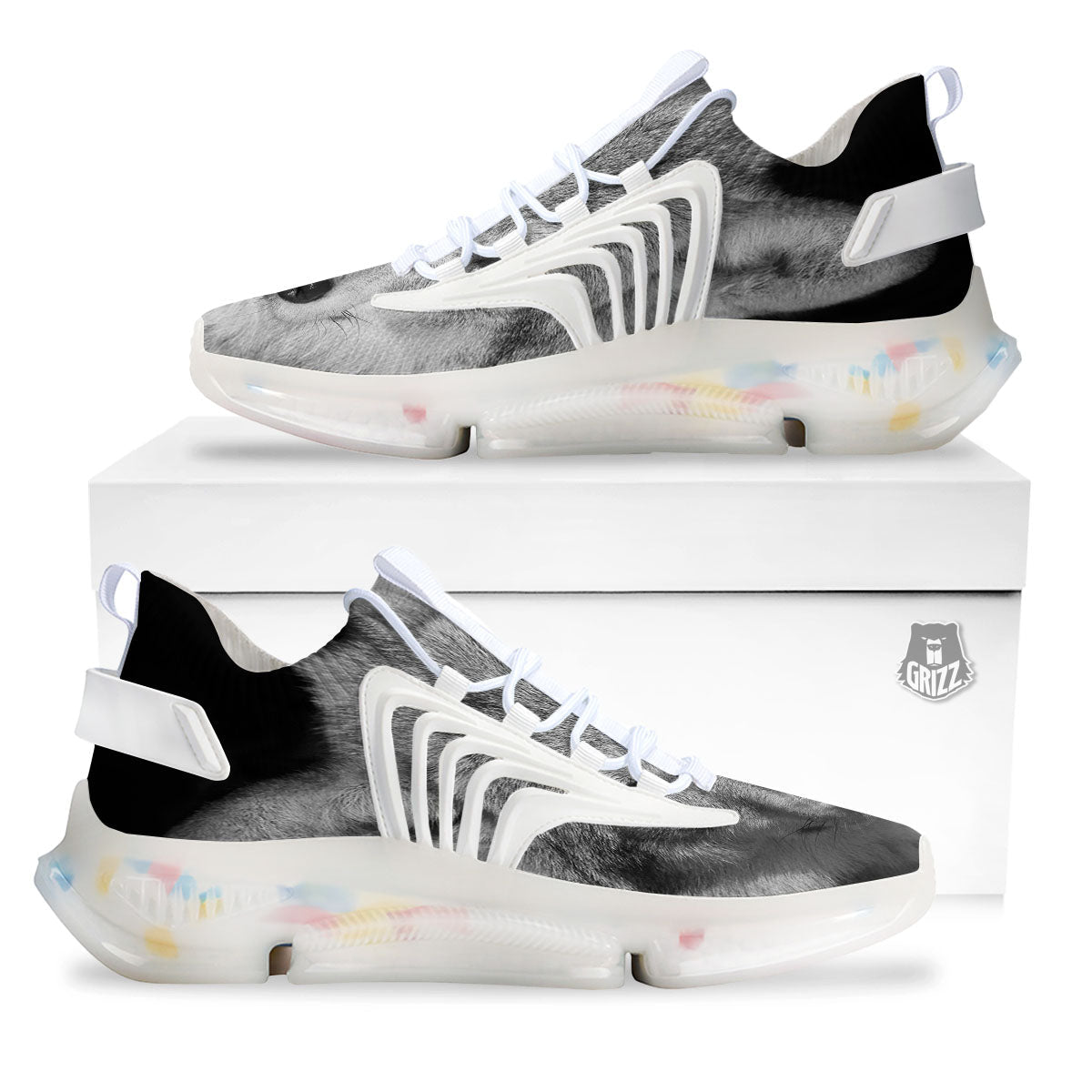Wolf Monochrome Print White Gym Shoes-grizzshop