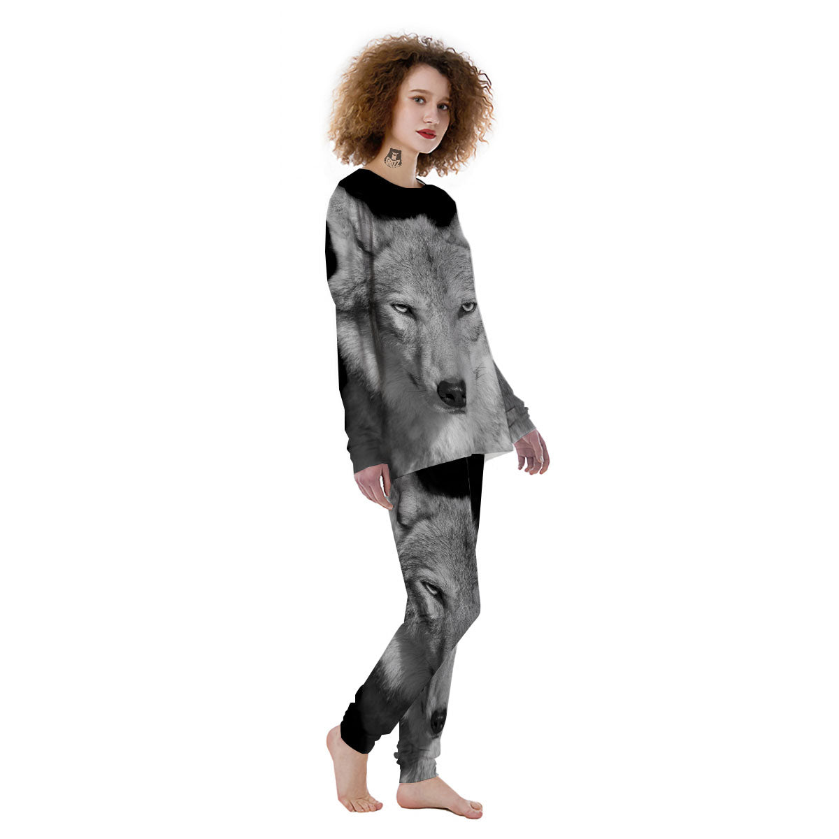 Wolf Monochrome Print Women's Pajamas-grizzshop