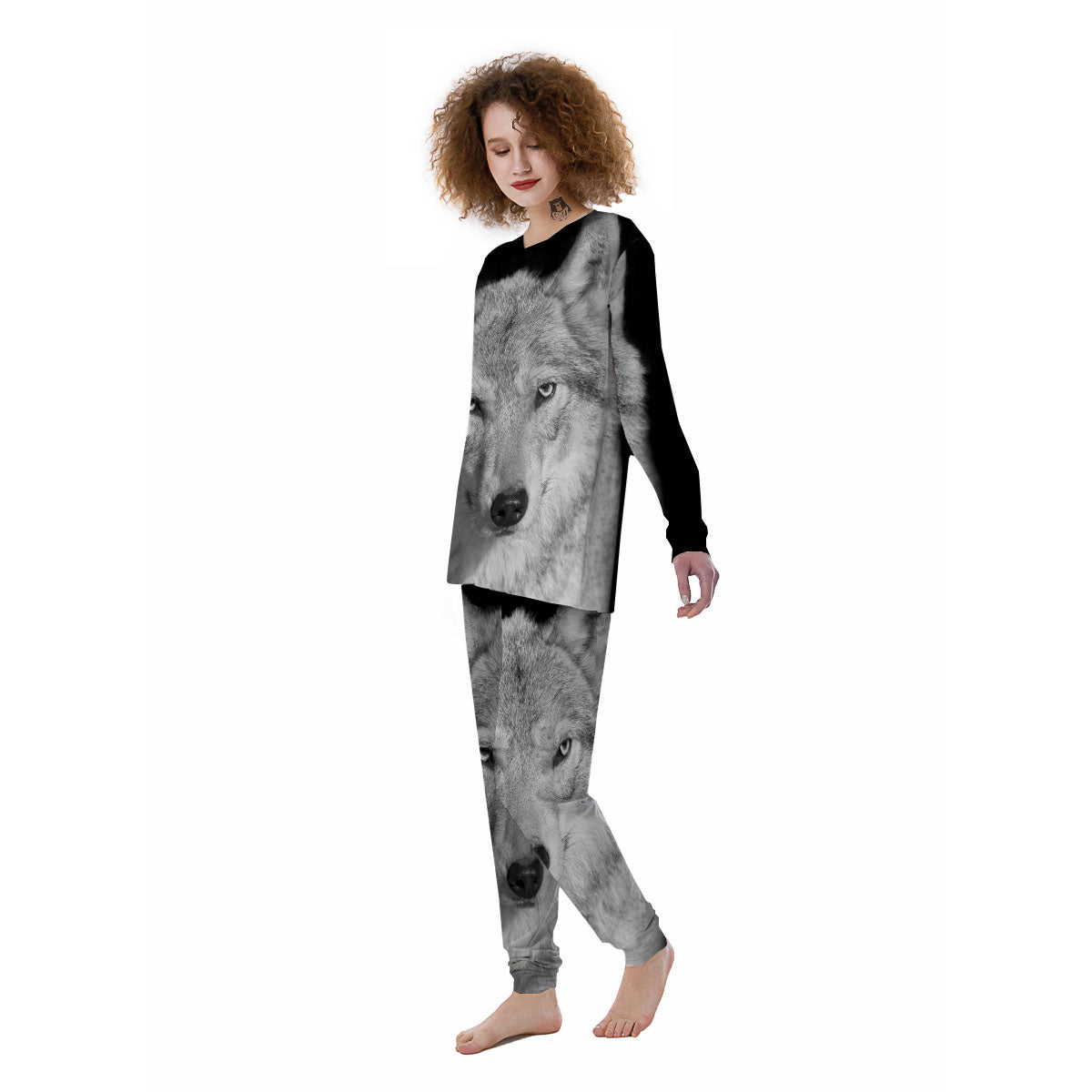 Wolf Monochrome Print Women's Pajamas-grizzshop